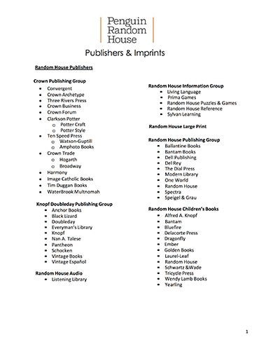 Penguin Random House Publishers and Imprints