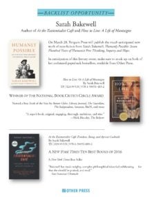 Sarah Bakewell Backlist Sell Sheet cover