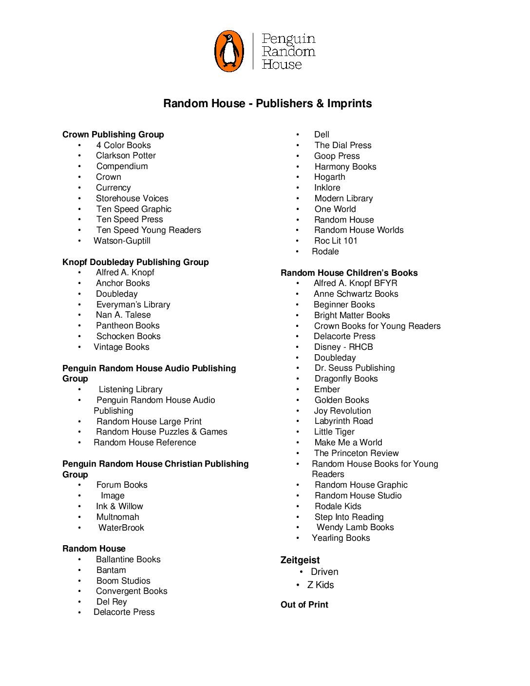 Penguin Random House Publishers and Imprints cover