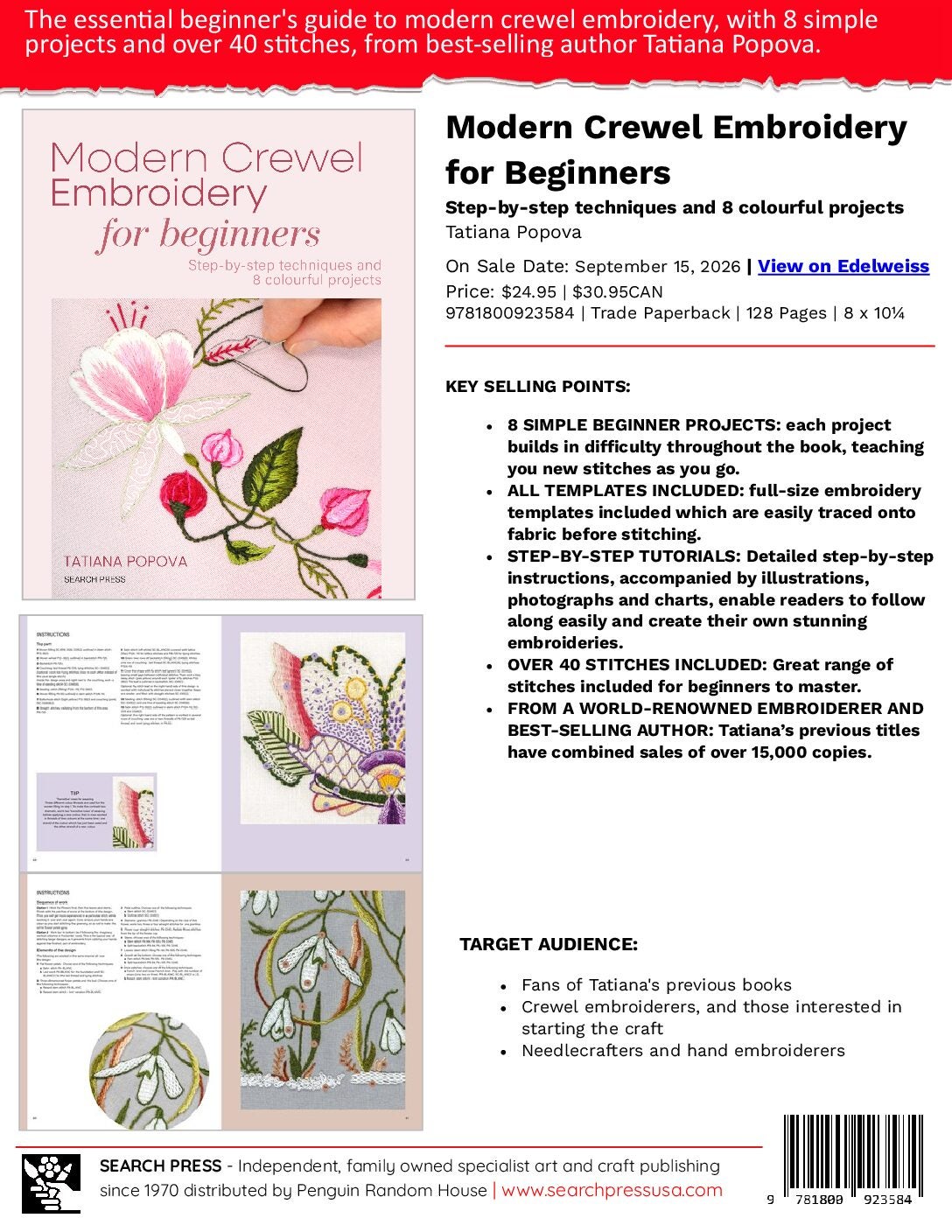 Modern Crewel Embroidery for Beginners Sell Sheet cover