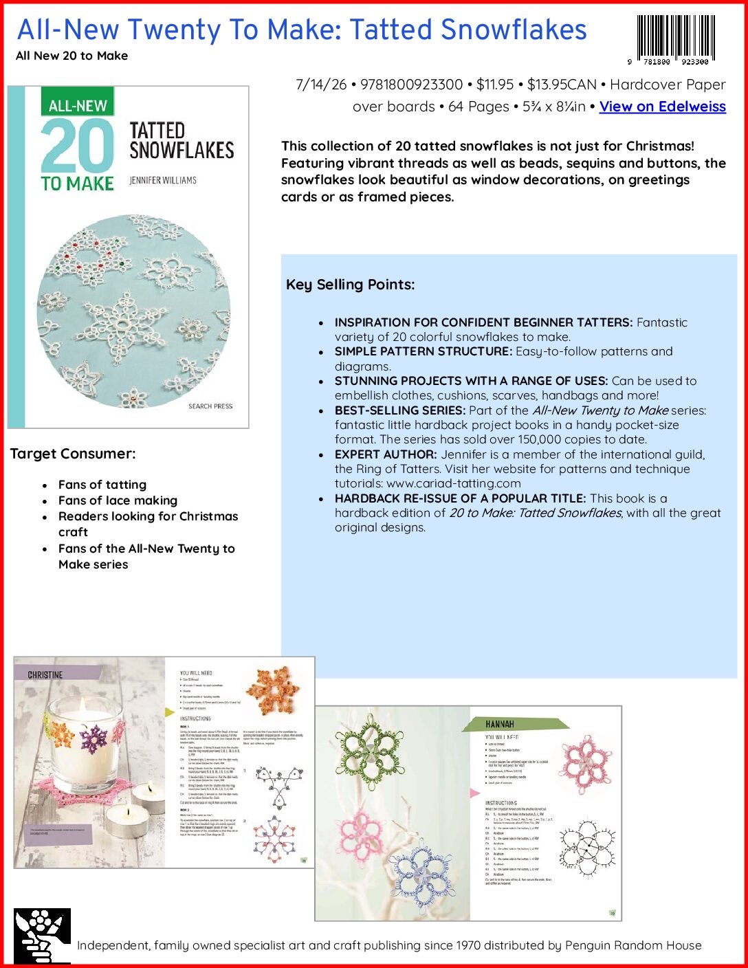 All-New Twenty To Make: Tatted Snowflakes Sell Sheet cover